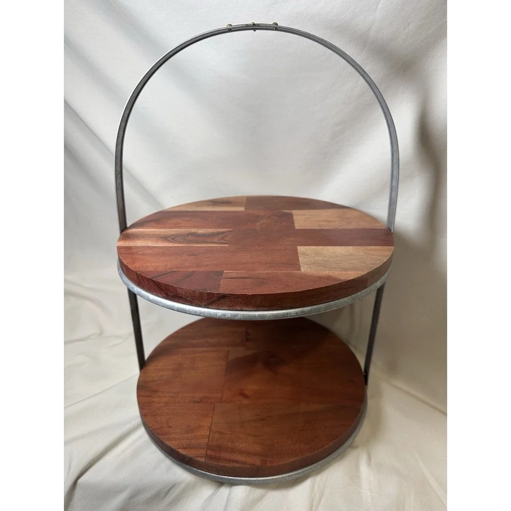 Hearth & Hand Magnolia Wood Metal 2 Tier Cake Stand Serving Tray Rustic